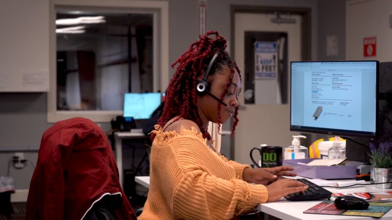 A girl who works in customer service
